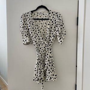 Reformation polka dot wrap mini dress